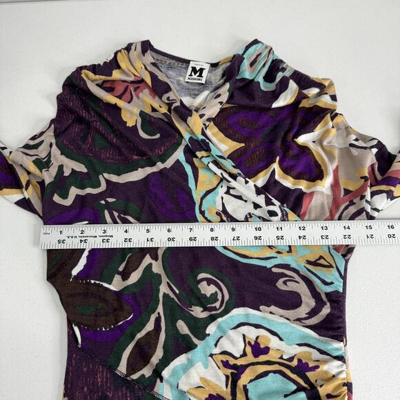 M Missoni Dress Womens Medium Purple Floral Abstract Ruched Faux Wrap Cocktail - Picture 10 of 16